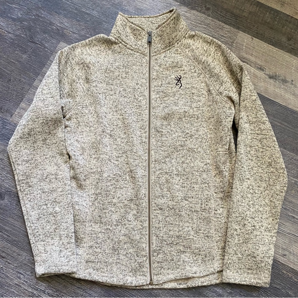 browning full zip fleece long sleeve jacket brown oatmeal size medium